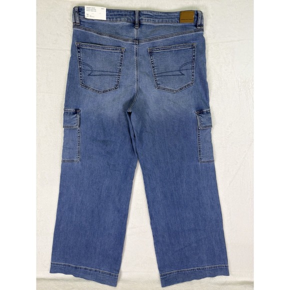 New American Eagle Jeans Womens 16 Long Blue Dreamy Drape Baggy Wide Leg Cargo - Picture 2 of 11